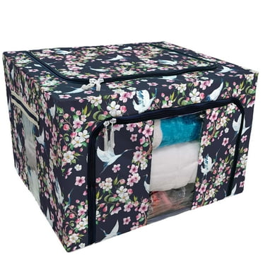PKQWTM Red Heads Crane Blooming Branch Of Cherry Storage Bag Clear Window Storage Bins Boxes Large Capacity Foldable Stackable Organizer With Steel Metal Frame For Bedding,Clothes,Closets, Bedrooms