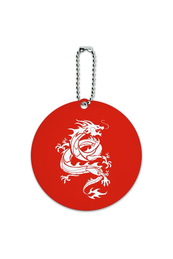 Tribal Dragon Asian Round Luggage ID Tag Card Suitcase Carry-On
