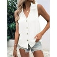 thumbnail image 4 of Women'S Casual Collar V Neck Button Down Sleeveless Tunic Blouse Shirt Tank Top White S, 4 of 6
