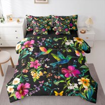 Castle Fairy Gradient Hummingbird Bedding Comforter Set,Colorful Flowers Full Bedding Set