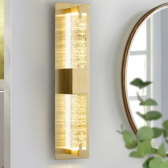 Kaisite Gold Wall Sconce Bathroom Vanity Light with Dimmable LED Crystal Bubble Wall Light for Bathroom & Living Room & Bedroom & Hallway
