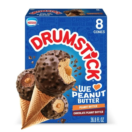Drumstick Chocolate or Peanut Butter Sundae Cones Variety Pack, Kosher 8 Count