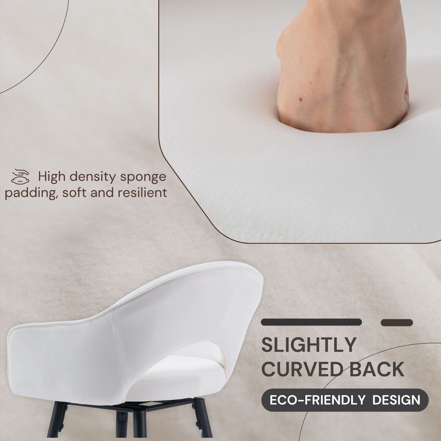 27" Modern Swivel Bar Stools Set of 2, Velvet Counter Height Stools with Metal Legs, Hollow Curved Backrest for Kitchen Island, Home Bar, Bistro, Cream White
