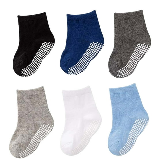 ameIAEA Kids 6 Pairs Socks Toddler Boys Girls Cotton Crew Socks Non Slip with Gripper 1-7 Years