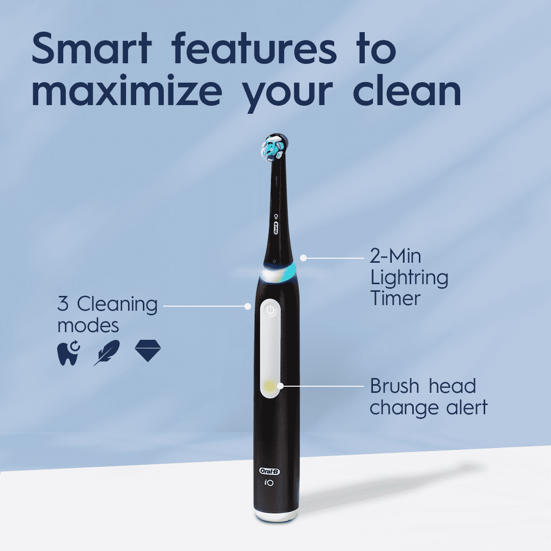 Oral-B iO3 Luxe Rechargeable Electric Toothbrush with Charger, Black, 1 Count, Adults and Children 3+