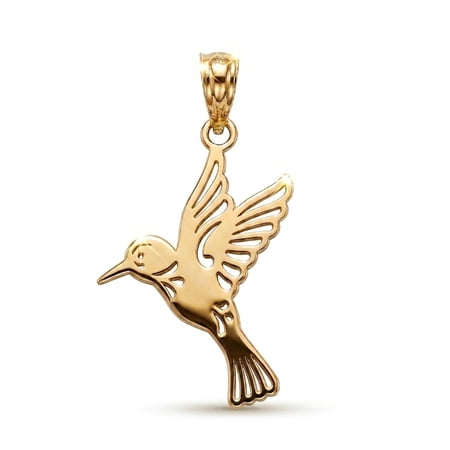 Gold Hummingbird Charm Pendant - 10 Karat Gold - Hummingbird Jewelry - Animal Pendant