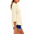 thumbnail image 6 of KDDYLITQ Womens Tops 3/4 Sleeve V Neck Basic Shirts Cotton Linen Solid Color Dressy Blouse Work 2026 Polo Shirts Beige 2XL, 6 of 6