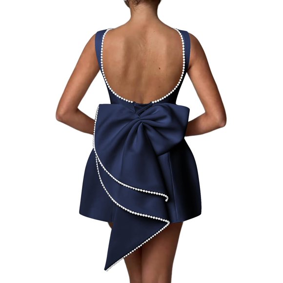 Vestido de cóctel Aosadin Mini para mujer invitada a la boda, color azul marino