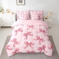 thumbnail image 2 of Manfei Teens Girls Pink Ribbon Bowtie Bedding Comforter Set 7pcs,Kawaii Bow-Tie Queen Bedding Sets Super Cozy,Dreamy Princess Queen Sheet Sets,Lightweight Room Decor,Reversible, 2 of 8