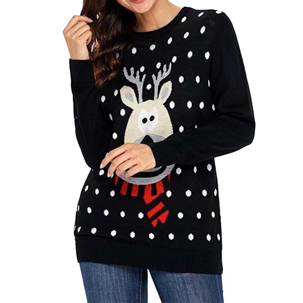 Suéteres de invierno Gibobby Suéter de punto de otoño/invierno para mujer de cuello Redondo Negro M