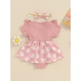 thumbnail image 5 of Aojekbee Infant Baby Girl Romper Dress Daisy Print Short Sleeve Round Neck Jumpsuit with Bow Headband, 5 of 10