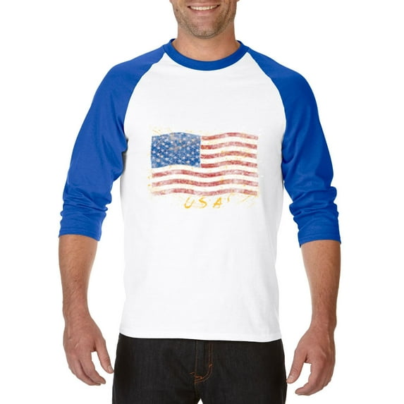Artix - Mens Raglan Sleeve Baseball T-Shirts, up to Size 3XL - American Flag USA in Gold