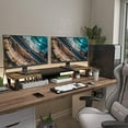 thumbnail image 4 of Dual Monitor Stand Riser, Wood and Steel Multi-Purpose Desktop Storage Stand for 2 Monitors for Computer, Laptop, Printer, TV, Rustic Brown, 4 of 5