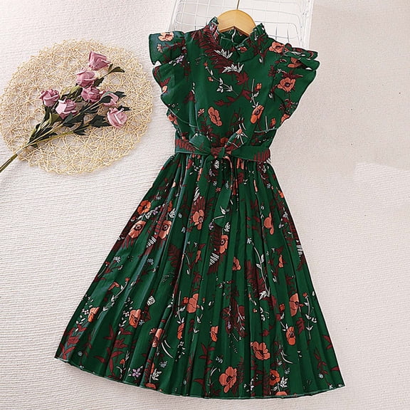 Vedolay Dress for Little Girls Vintage Sleeveless Casual Dresses,Green 9-10 Years