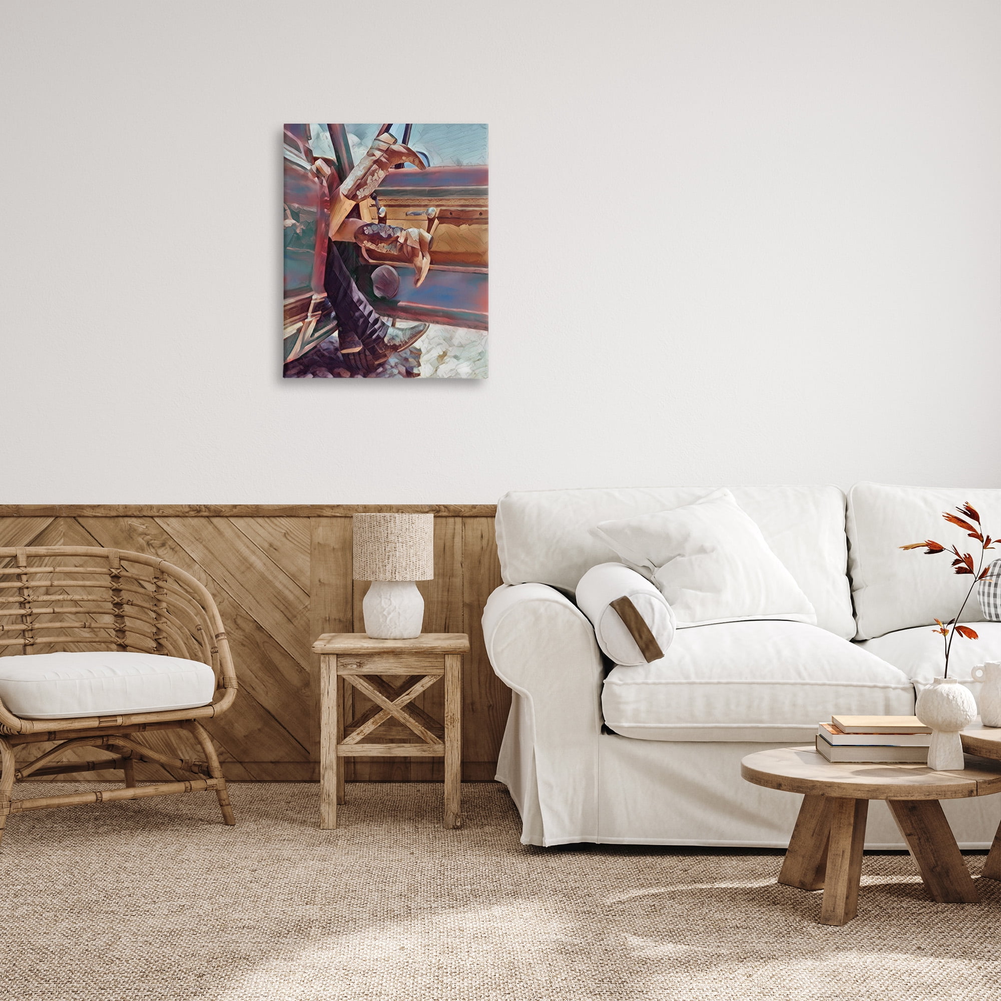 Stupell Industries Kissing Couple in Car Transportation Painting Gallery Wrapped Canvas Art Print Wall Art, 24 x 30
