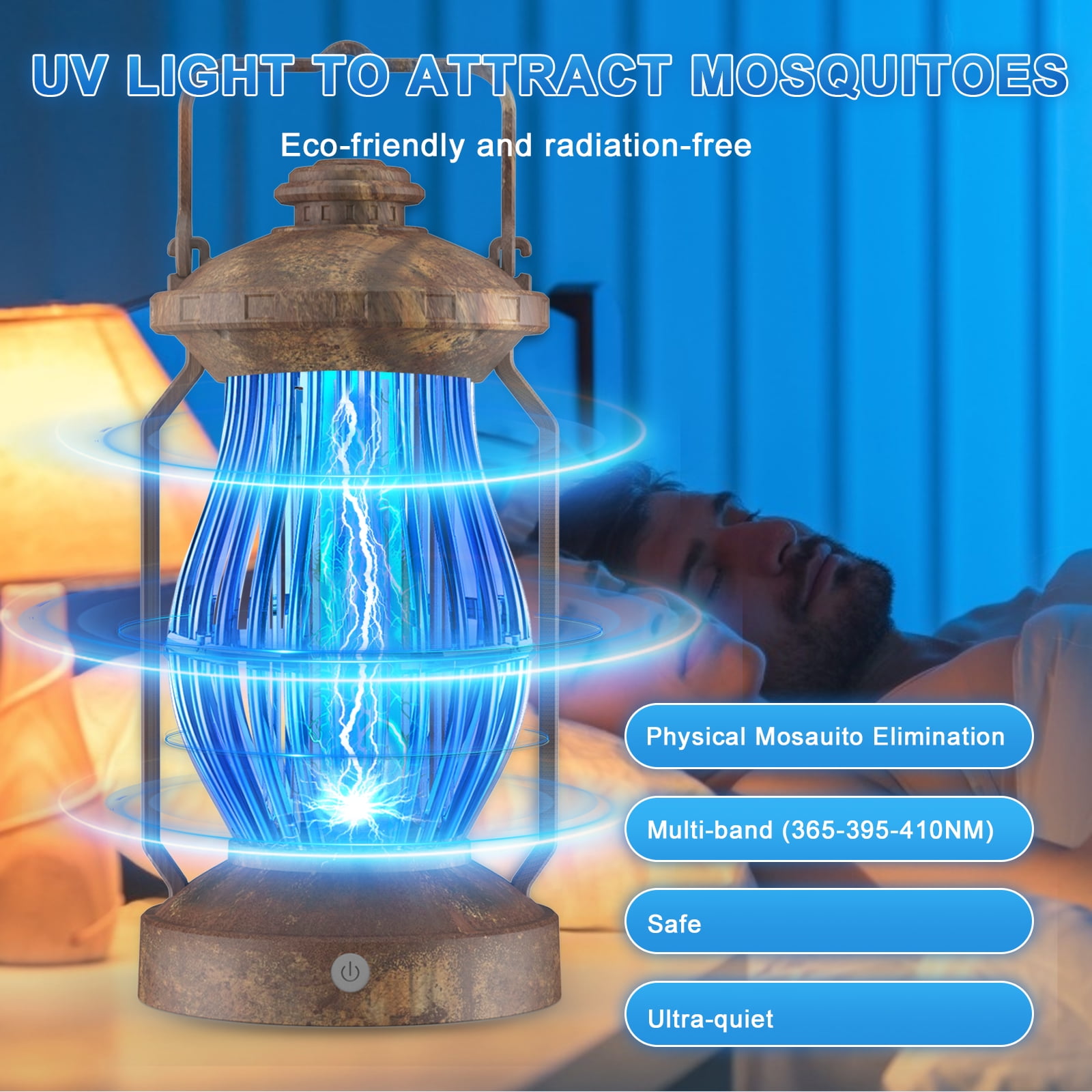 Bug Zapper Cordless Portable Hanging Electric Mosquito Fly Killer Trap w/ Light