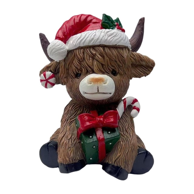 Estatua de vaca navideña, decoración de mesa, decoración navideña, linda escultura de animal para Caja de regalo