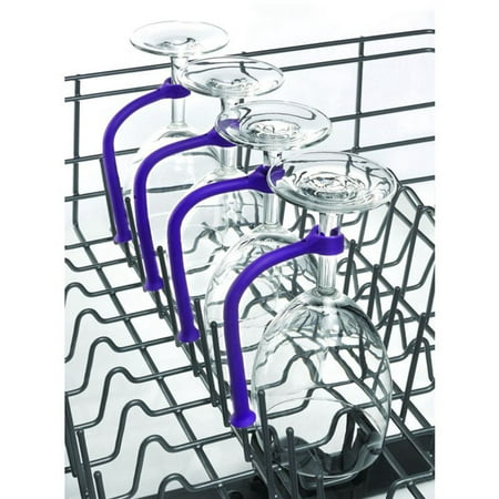 

Ikevan 4Pcs Adjust Silicone Wine Glass Dishwasher Goblet Holder Safer Stemware Saver Purple One Size