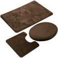thumbnail image 2 of Bathroom Rug Set, 3 Pieces Shaggy Soft Polyester Non-Slip Mats Absorbent Toilet Mat,Rectangular Area Rug, U-Shaped Bath Mat, Elongated Toilet Lid Cover (Brown), 2 of 5