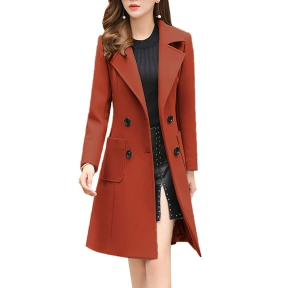 Women Elegant Notched Collar Double Wool Blend Over Coat Maternity Winter Coat Midi Length Winter Coats plus Size Women Fashion Hooded Trench Coat Women Trench Coats Long Thigh Length Winter Jacket 3x
