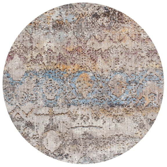 SAFAVIEH Bristol Elihu Abstract Polyester Area Rug, Turquoise/Multi, 7' x 7' Round