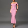 thumbnail image 2 of KHONTS Off the Shoulder Maxi Dress for Women Corset Ruched Bodycon Formal Wedding Guest Dresses Pink L, 2 of 9