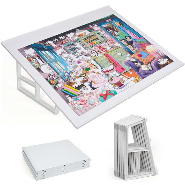 Tabla de rompecabezas WELGEE de 1000 piezas inclinable con soporte de 78 x 62 cm, color blanco