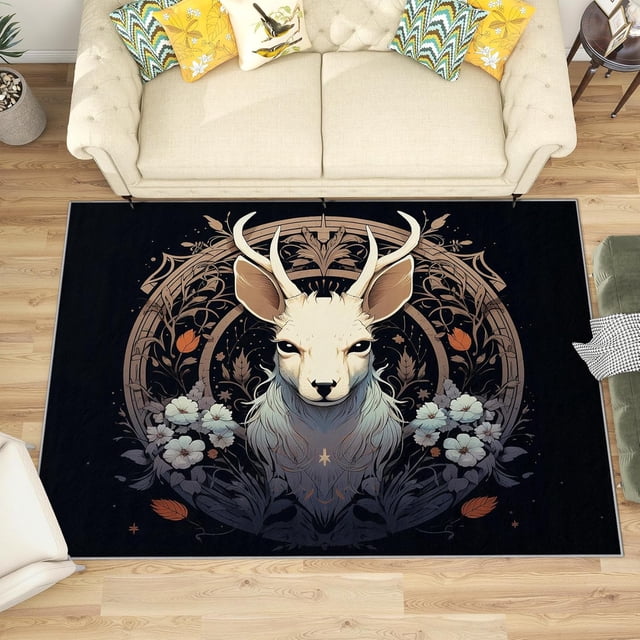 2x3 Rug, Deer Door Mat, Wild Animal Symbol Rug, Floral Wildlife Rugs for Entryway, Washable & Non Slip & Soft Low Pile Small Carpet, Indoor Doormat, Deer Home Decor & Gifts