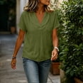 thumbnail image 5 of VBVC Women's Cotton Shawl Collar Blouse , Ladies' V-Neck Short Sleeve Casual Top , Breathable Everyday Summer Shirts For Women,Army Green,S-2XL, 5 of 8