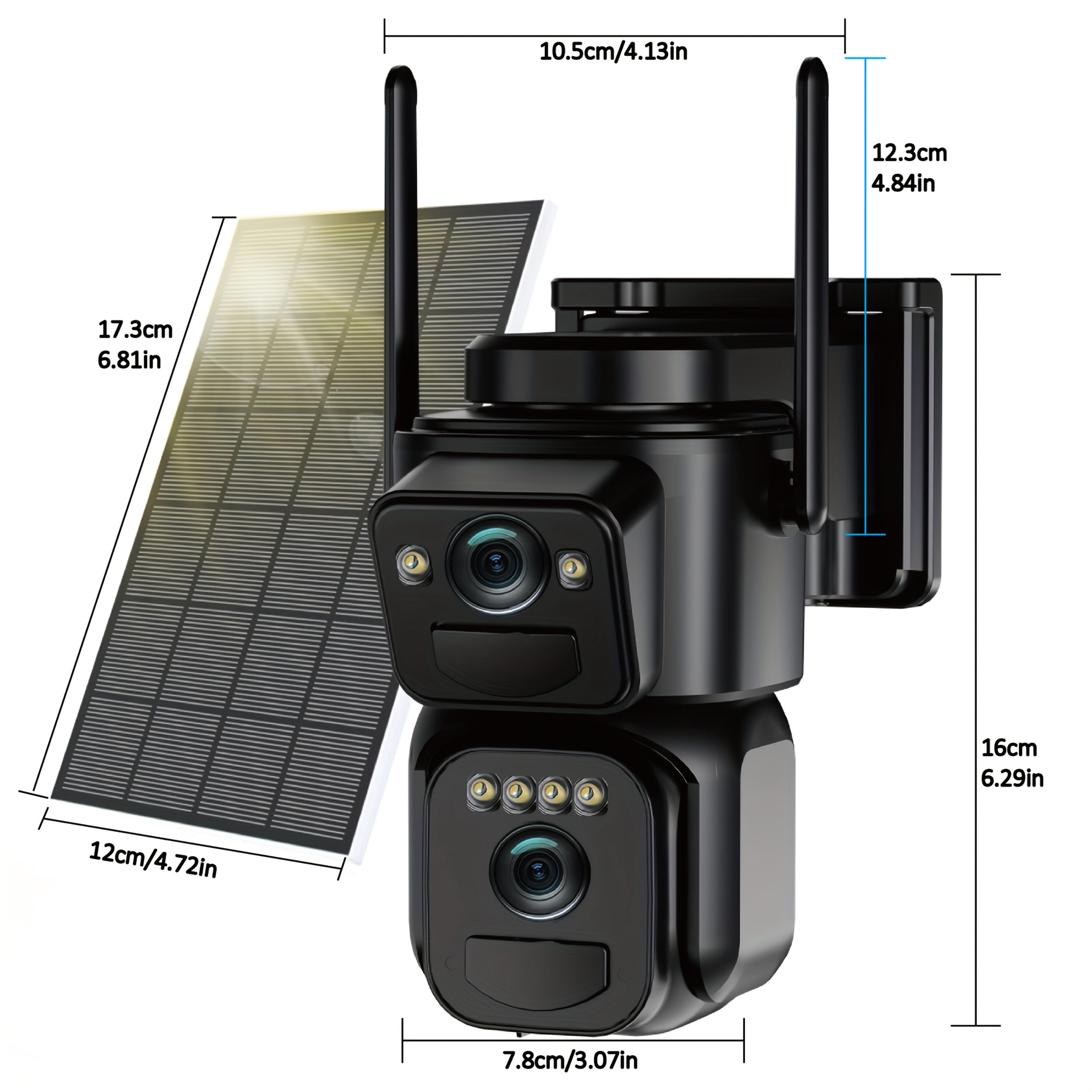 High Quality [10x Zoom] 360-degree Low-power CCTV Solar Panel Battery 2K WiFi Camera with Spotlight Alarm, Motion Detection, Color Night Vision, Two-way Audio