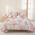 thumbnail image 3 of Twin Quilt Set 68''x86'', Red Orange Coastal Lightweight Summer Bedspread Coverlet Set with 2 Pillow Shams, Sea Turtle Nautical Coral Summer Beach Breathable All Season Quilt Bedding for Dorm/Bedroom, 3 of 9