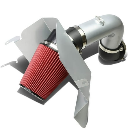 For 03-07 Dodge Ram Silver Coated Aluminum Air Intake Pipe+Red Filter - L6 DR DH DC DM D1 04 05 06
