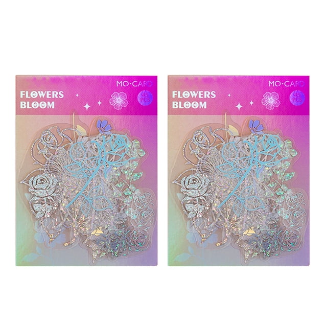 90 pegatinas holográficas, pegatinas de resina transparente iridiscente brillante con purpurina para álbumes de recortes, diarios basura, botellas de agua, manualidades de papel