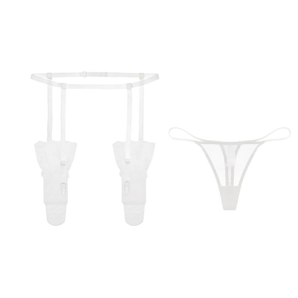 Varsbaby Sexy Low Waist See Through G-string and Suspender Belt and Stockings for Women