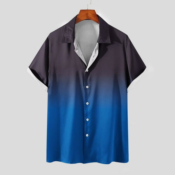 EQWLJWE Dress Shirt for Mens Vintage Bowling Short Sleeve Shirts Gradient Button Down Casual Shirt Fun Mardi Gras Tops for Office
