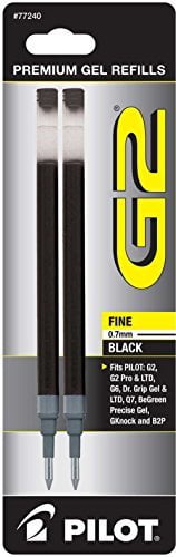 Pilot G2, Dr. Grip Gel/Ltd, ExecuGel G6, Q7 Rollerball Gel Ink Pen Refills, 0.7mm, Fine Point, Black Ink, Pack of 6