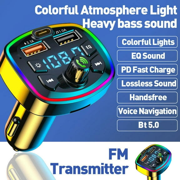 QHUDLV Bluetooth 5.0 Car Wireless Transmitter,Adapter with Dual USB PD Charger for Fast Charging