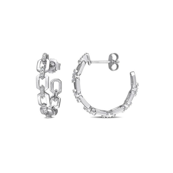 Gem & Harmony 1/8 Carat (Ctw) Diamond Link Hoop Earrings in Sterling Silver for Women