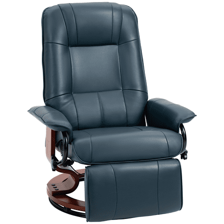 Faux Leather Recliner Chair Swivel Lounge Chair with Footrest - Blue Living Room Chair