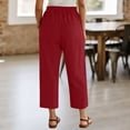 thumbnail image 4 of cocolona Womens Summer Casual Capri Linen Pants Elastic Waist Drawstring Wide Leg Cropped Beach Lounge Pants with Pockets, 4 of 5