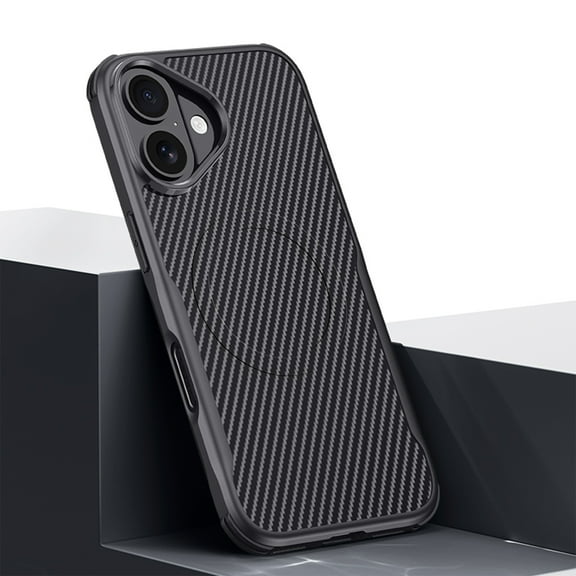 ELEHOLD for iPhone 16 Plus Case, Carbon Fiber Pattern Magnetic Military-Grade Drop Supports Wireless Charging Shockproof Non-slip Phone Case for iPhone 16 Plus,Black