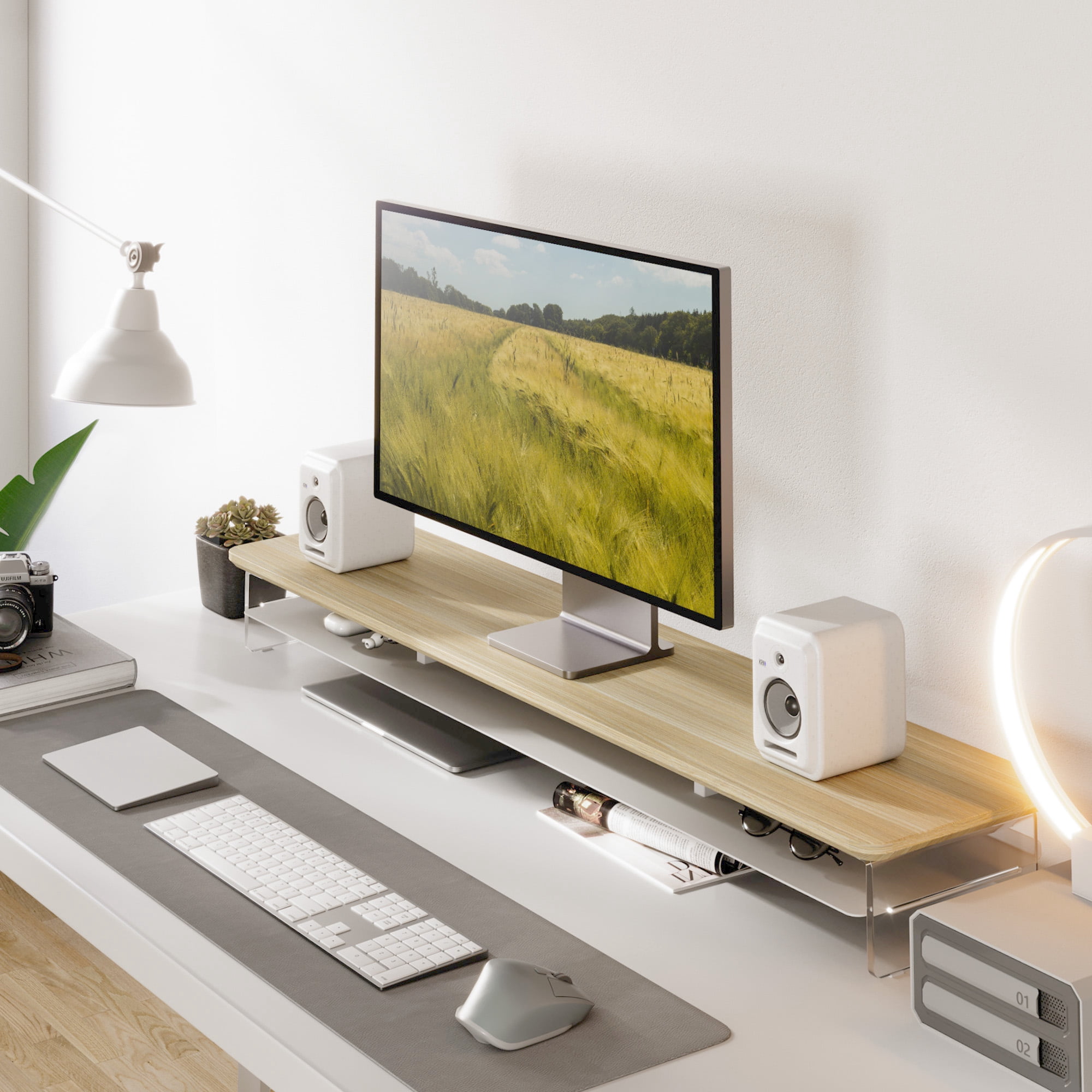 Fenge 42.5 Inches Acrylic Monitor Stand Riser with Metal Storage