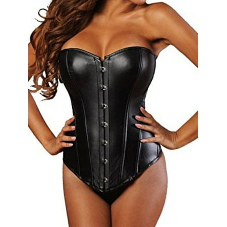 SAYFUT Fashion Women's Faux Leather Overbust Corset Busiter With G-string Body Shaper Top Bodice Black/Red Plus Size S-6XL