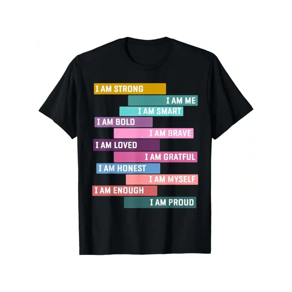 Inspirational Positive Affirmations Graphic T-Shirt - Motivational I Am Strong Brave Enough Quotes Tee for Men and Women