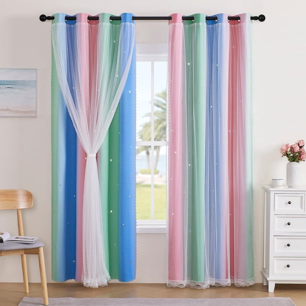 Cortinas XiDi Rainbow Rosa Verde Azul Star Blackout