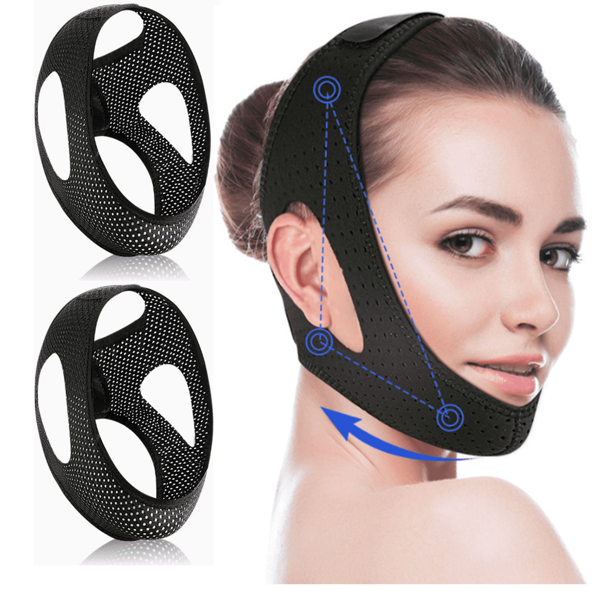 2 Pack Anti Snoring Chin Strap for Sleeping, Adjustable Jaw Support Strap for Men Women, Breathable CPAP Chin Strap with Velcro, Comfortable Sleep Mouth Closure Device(wwx)
