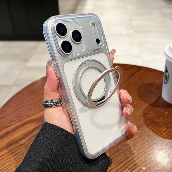 Allytechgroup Case for iPhone 17 Pro with Kickstand, Support Wireless Charging Built-in 360° Rotatable Ring Holder Stand Rugged Heavy Duty Durable Cover Case for Women Men, Clear