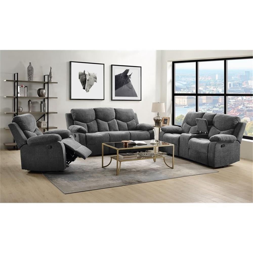 ACME Kalen Chenille Motion Reclining Loveseat with Console in Gray