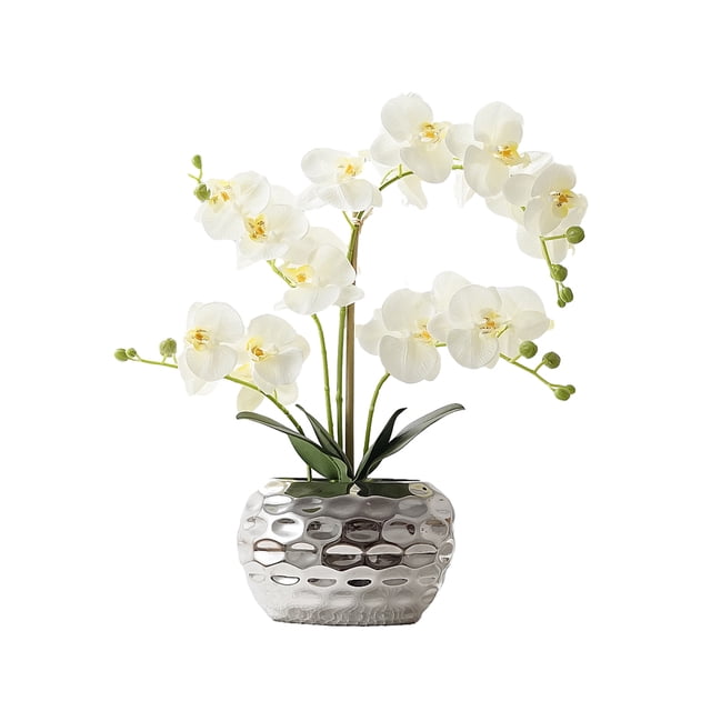 Guardoinrt Realistic Artificial White Orchid Plant In Pot - Low Maintenance Wide Application Realistic white