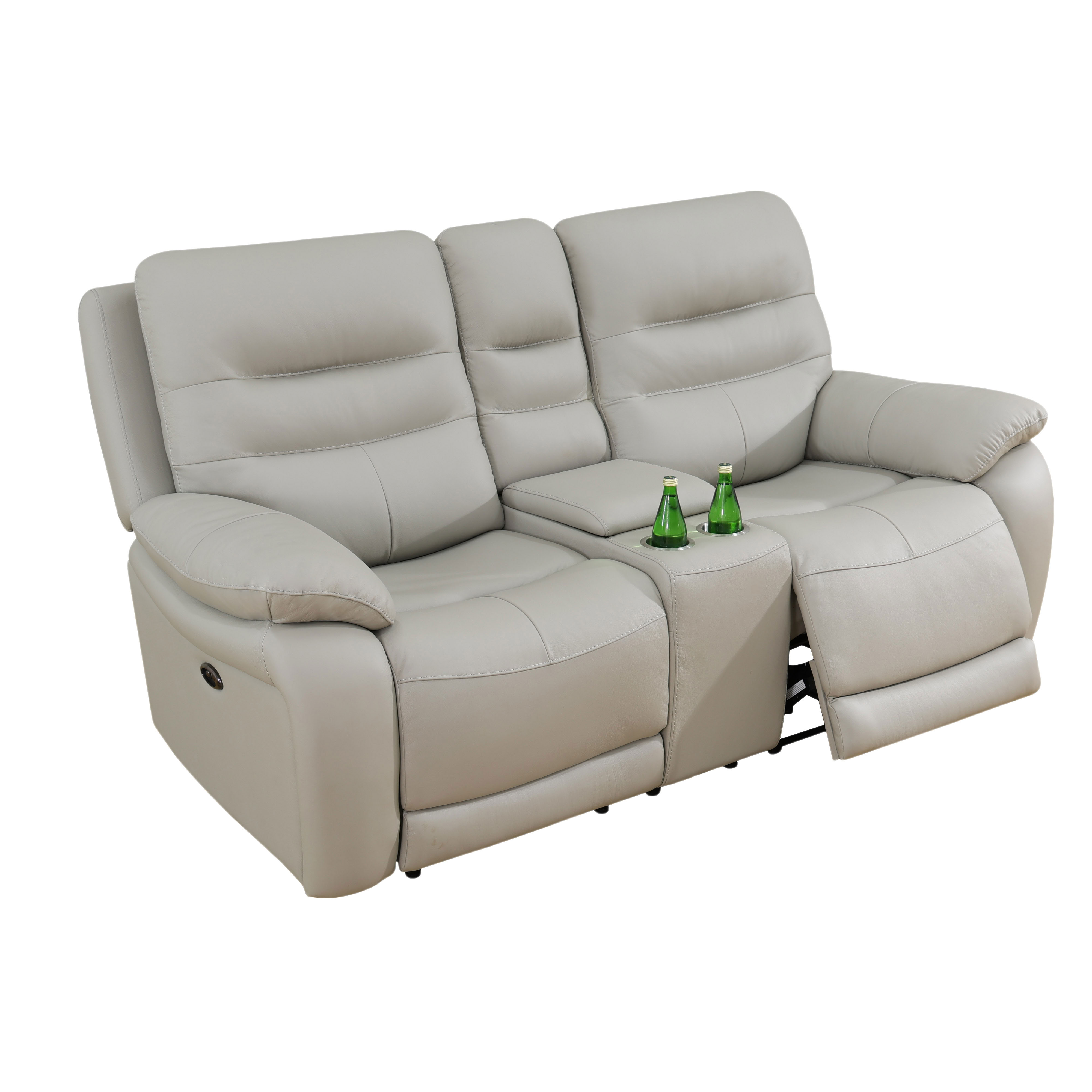 MAYEERTY 2-Seater Recliner, Genuine Leather Loveseat Sofa with Storage & Cup Holder for Living Room